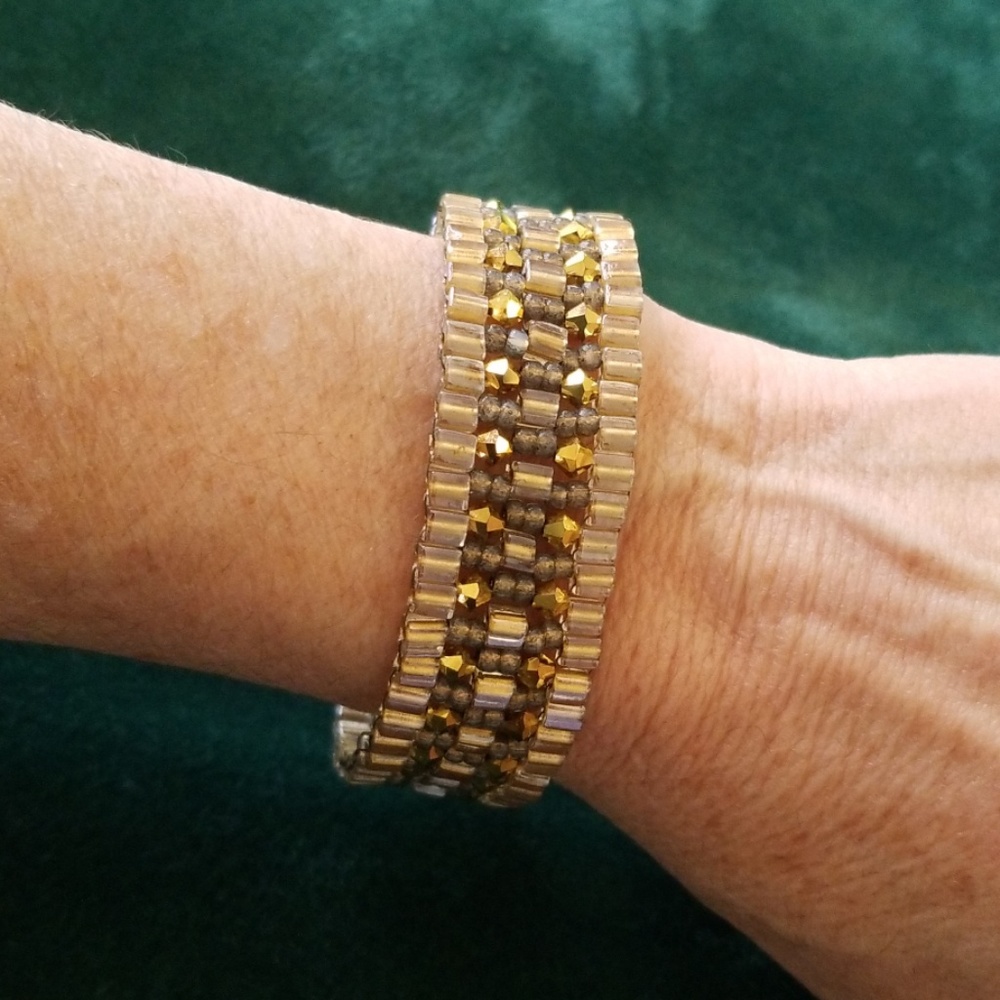 Handmade 14kt Gold Peyote Stitch Bracelet Cuff - Picture 7 of 8